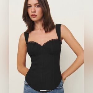 Reformation Alisa Black Corset Top Shirt Blouse Size 0 Lace Trim